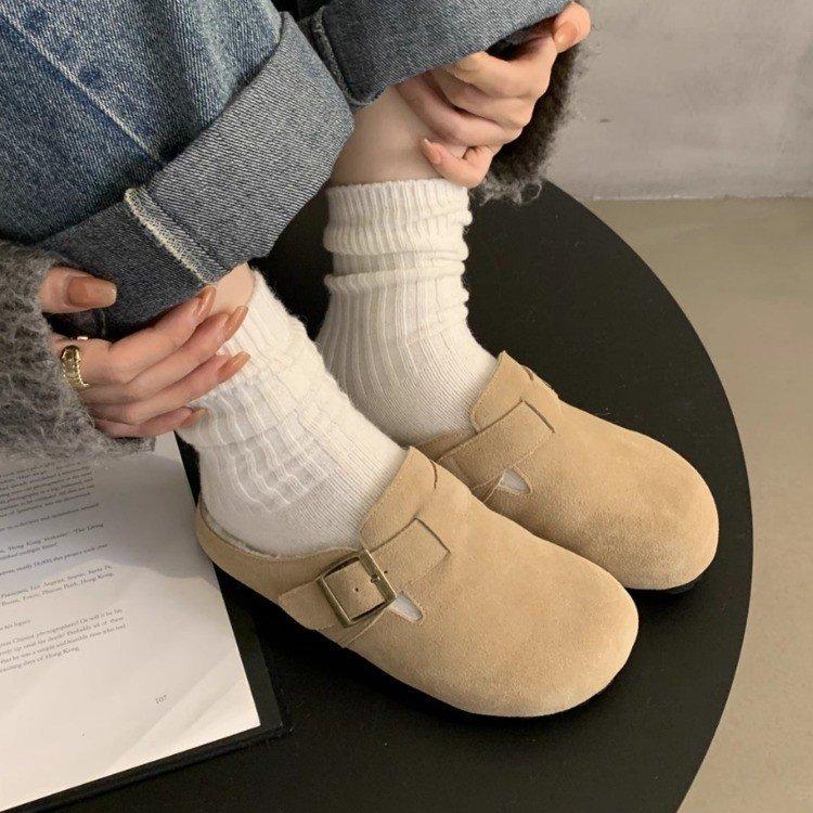 Boken Shoes with Fleece Bag Head and Half Slippers, Women's Outer Wear Fluffy Slippers 2025 New Autumn and Winter One-pedal Ugly Cotton Drag