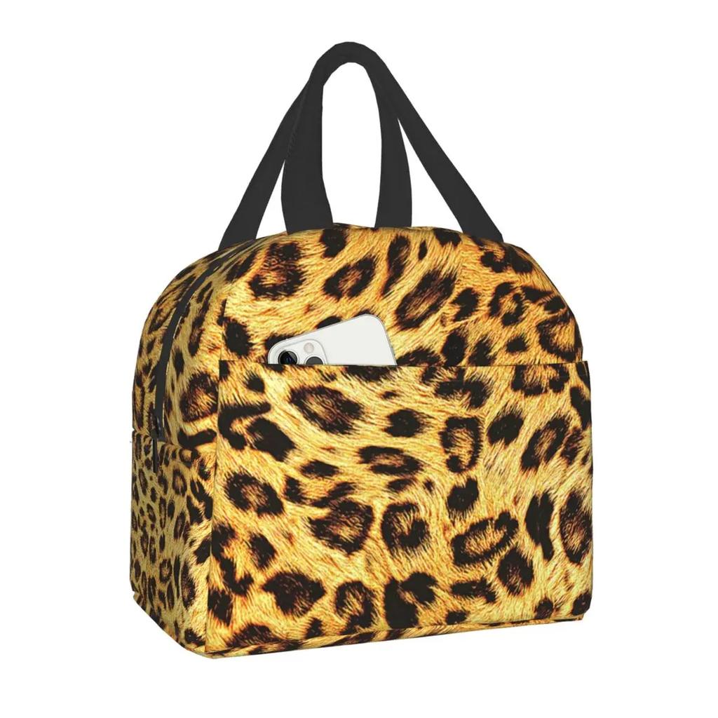 Leopard Print Insulated Lunch Tote Bag for Women Animal Skin Portable Cooler Thermal Food Lunch Box Kids School Food Picnic Bags