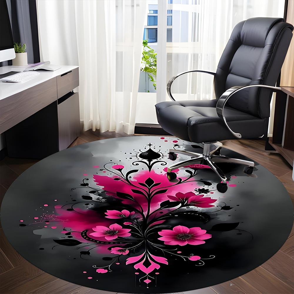 1PC Floral Abstract Office Round Area Rug, Mat Suitable For Office, Under Office Chairs Bedroom Living Room Home Decor, Room Deco