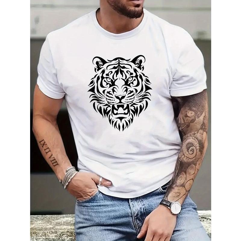 Men'S Summer T-Shirt with Short Sleeves Featuring a Tiger Design, for a Casual Summer Round-Neck