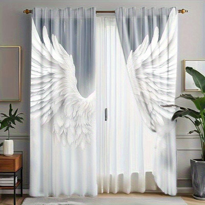 2pcs Angel Wings Print Curtains with Rod Pocket – for Living Room   Bedroom & Office Decor