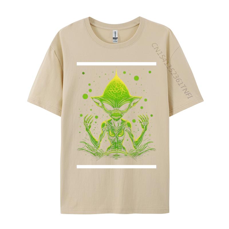 Happy Green Alien Tshirt Tops Shirts Retro Hip Hop Combed Cotton Men Top Tshirts Printed Tee Shirt Clothing