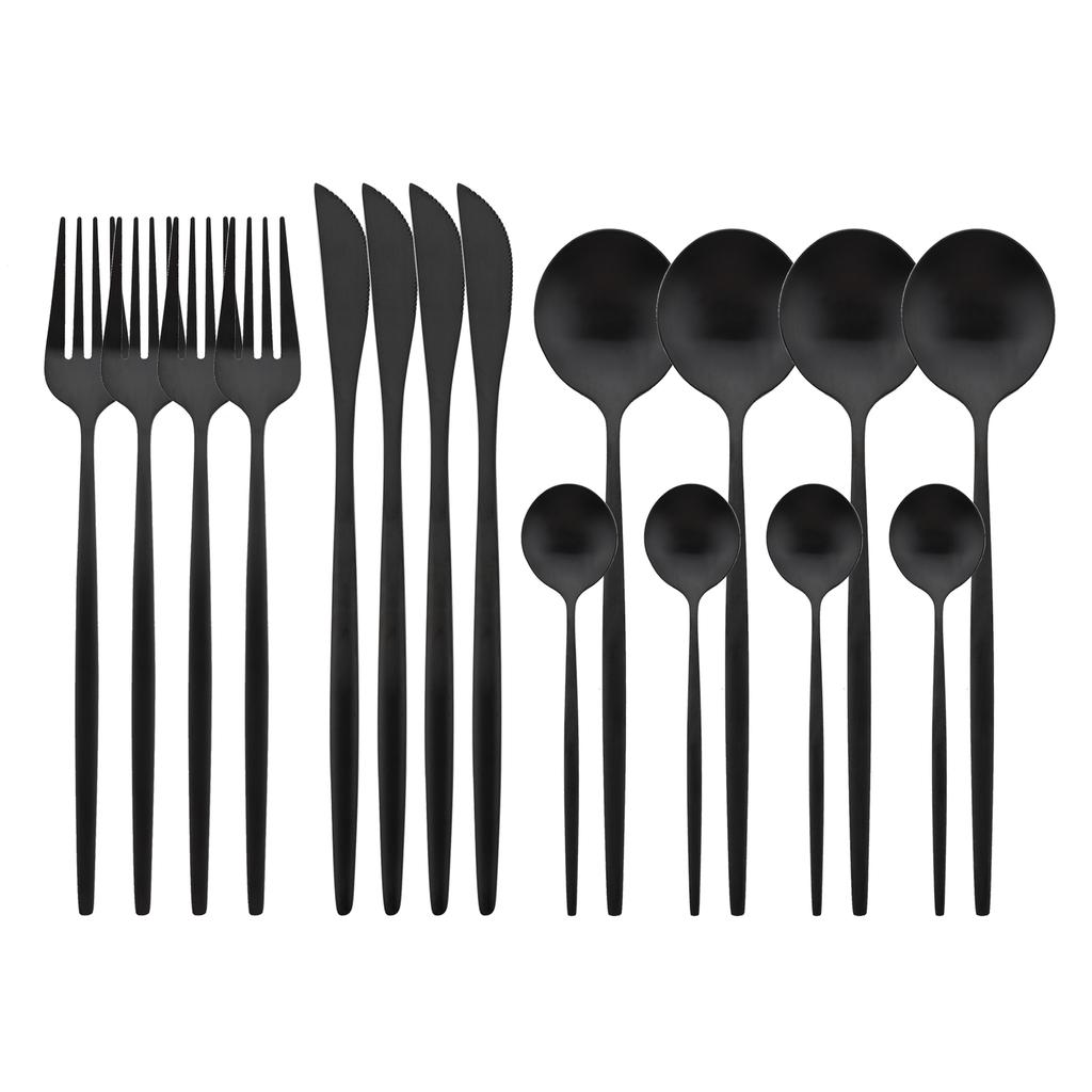 16-teiliges Besteckset aus Edelstahl, matt, Besteck, Geschirr, Küchenutensilien, Messer, Löffel, Gabeln, Service für 4 Personen