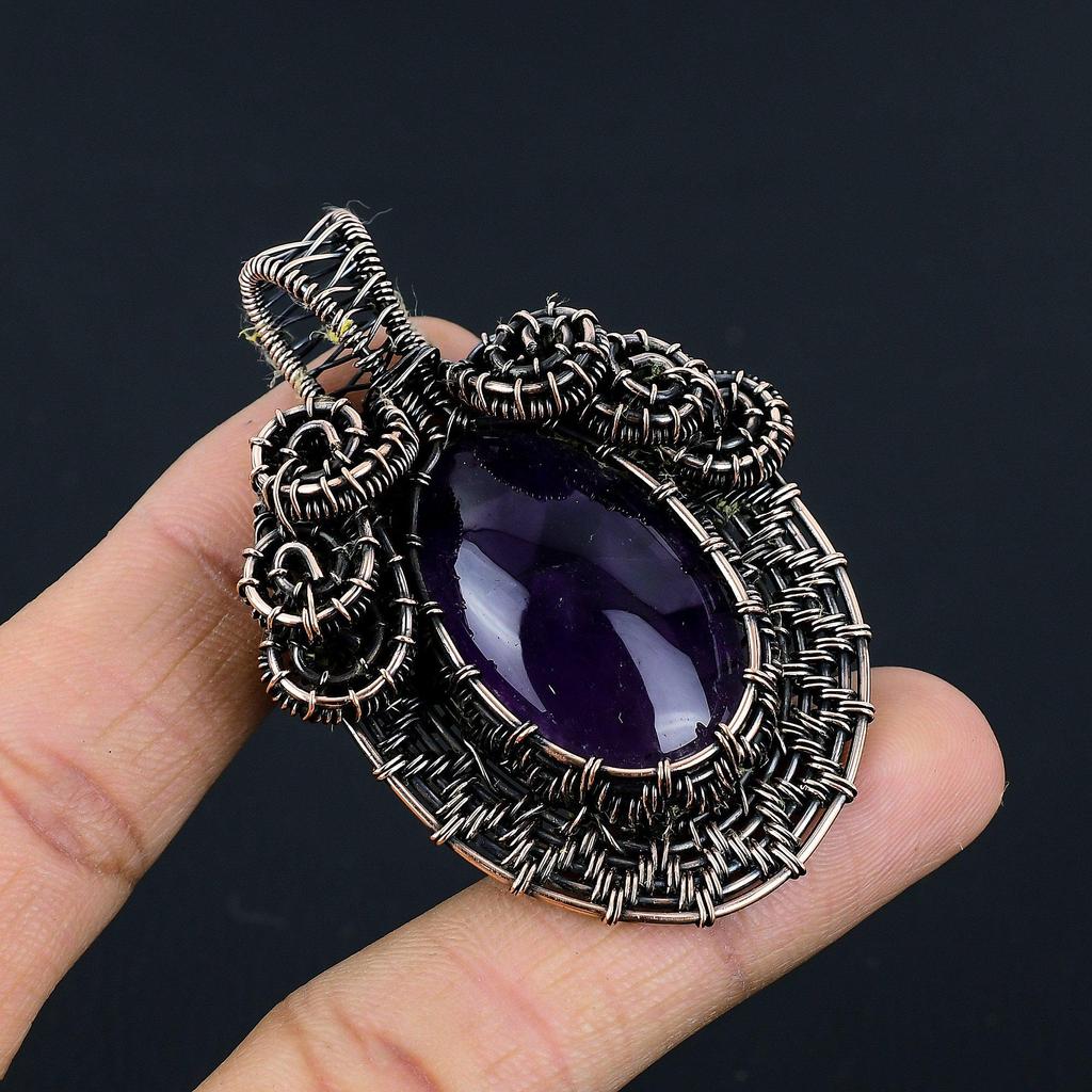 Amethyst Pendant Gemstone Jewelry, 999 Copper Wire Wrapped Pendant, Gift For Women Handmade Pendant