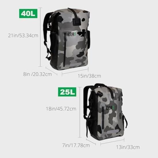 COR Surf Waterproof Dry Bag Backpack with Padded Laptop Sleeve 25L 40L Heavy Duty Roll Top Dark Travel & Pack, Blue, 40L, Backpack.