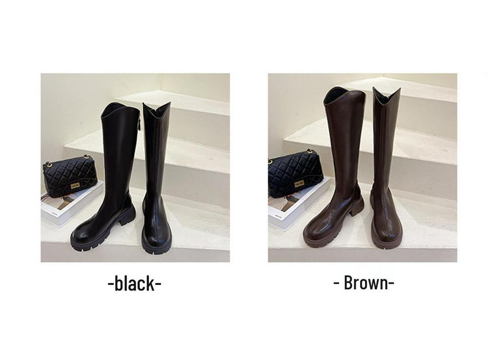 2024 V-Neck Women's Riding Boots: Knee-High with Thick Sole for Heightening & Slimming.