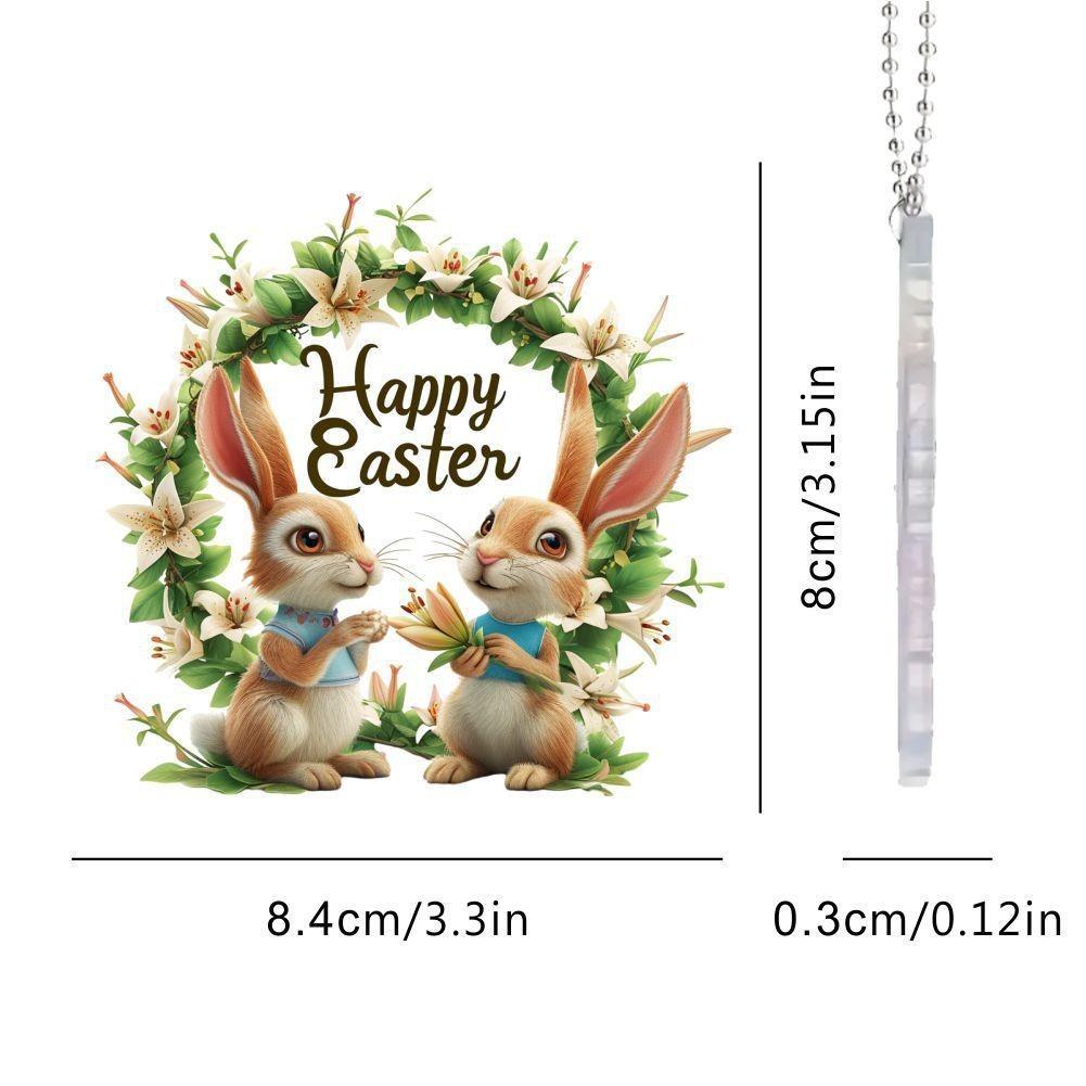 Easter Acrylic Whimsical Bunny With Colorful Eggs Decorative Car Ornament Hanging