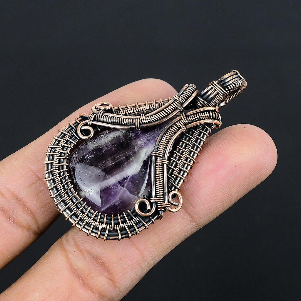 Amethyst Pendant Gemstone Jewelry, 999 Copper Wire Wrapped Pendant, Gift For Women Handmade Pendant