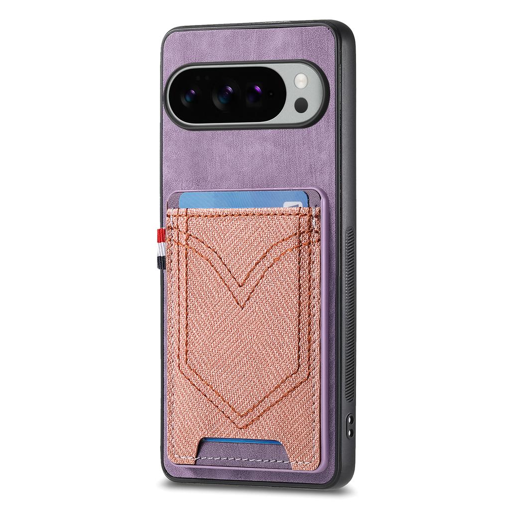 For Google Pixel 10 Pro XL Phone Case Retro Jean Cloth Texture Leather Back Cover with Card Holder