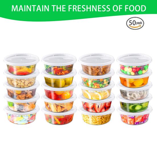 50-Pack Plastic Deli Food Containers with Lids BPA-Free Airtight Storage Container Leak-Proof Soup Containers Microwave Freezer Dishwasher