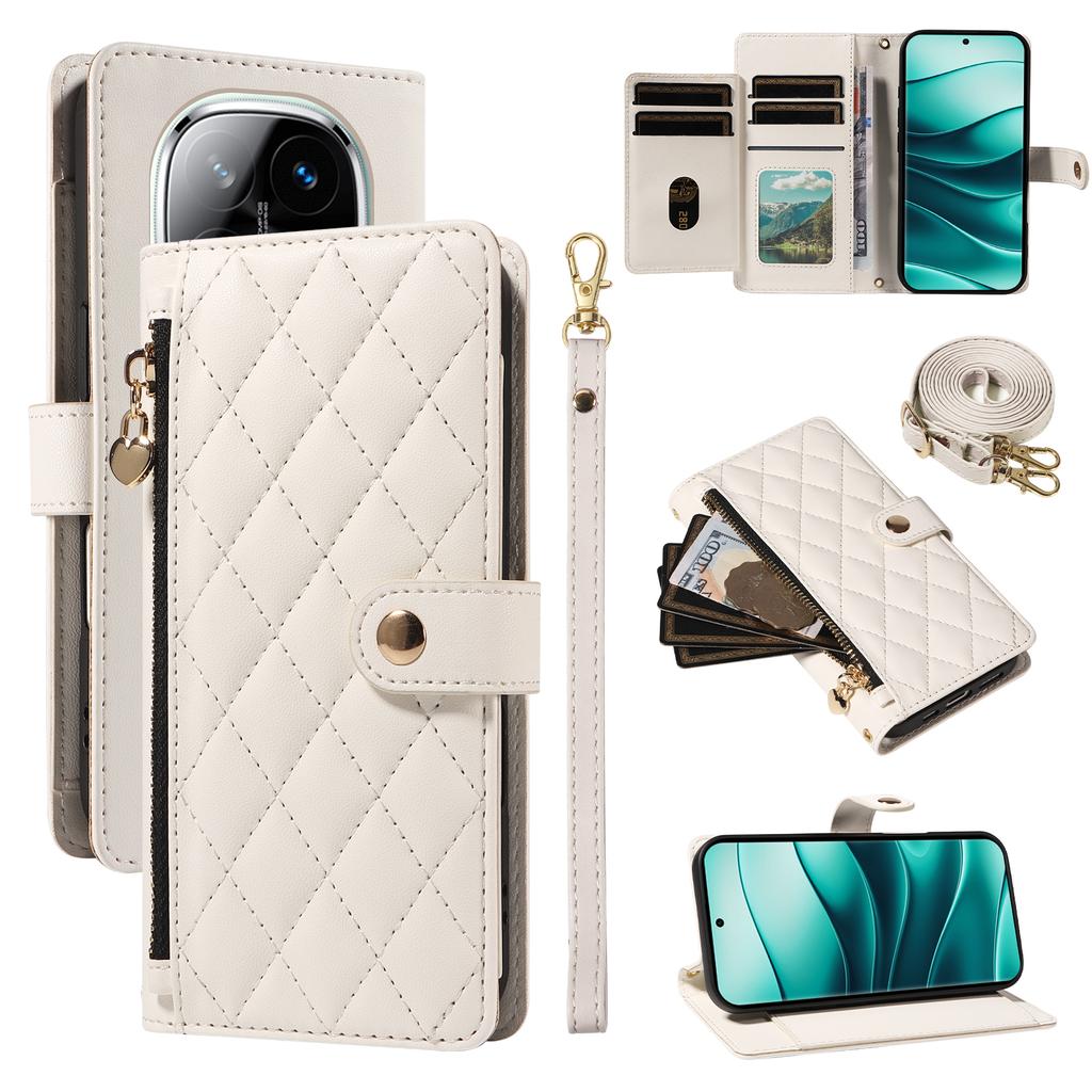 For Xiaomi Redmi Note 14 Pro+ 5G/Xiaomi Poco X7 5G/Xiaomi Redmi Note 14 Pro 5G Wallet Case with Straps,Rhombus Leather Stand Phone Cover