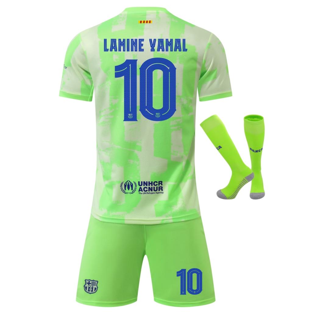 YSHT Barcelona Yamal Kids Soccer Set Jersey and Shorts Green 120-130cm Sportswear
