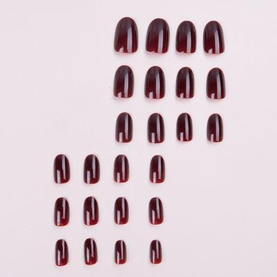 Yousheng 24 Uñas Postizas de Gel con Pegamento Removibles Cobertura Completa Rojo Vino Puntas Francesas DIY Nail Art Ultraligeras Puntas Artificiales Manicura Mujer Press-on