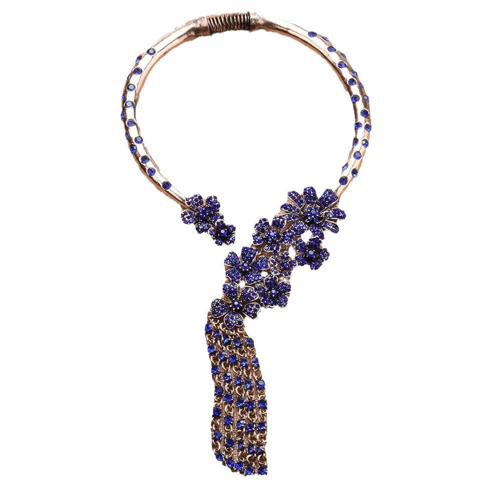 Personality: Vintage Alloy Choker, Blue Rhinestones, Exaggerated Necklace Accessory, Long Clavicle Chain, Tassel Necklace