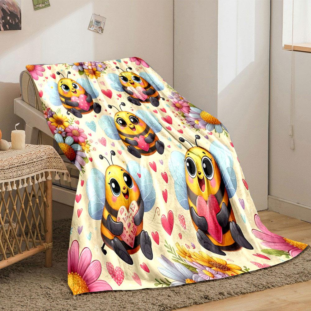 Cute Bees with Hearts and Flowers print blanket soft and cozy perfect for the living room bed sofa or a nap,gift