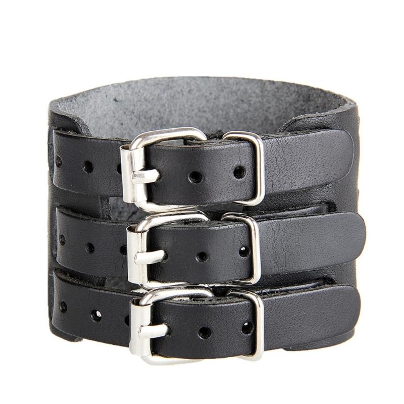 Punk Styles Adjustable Leather Cuff Bracelet For Men Sturdy Wide Wristband Fashion Accessory