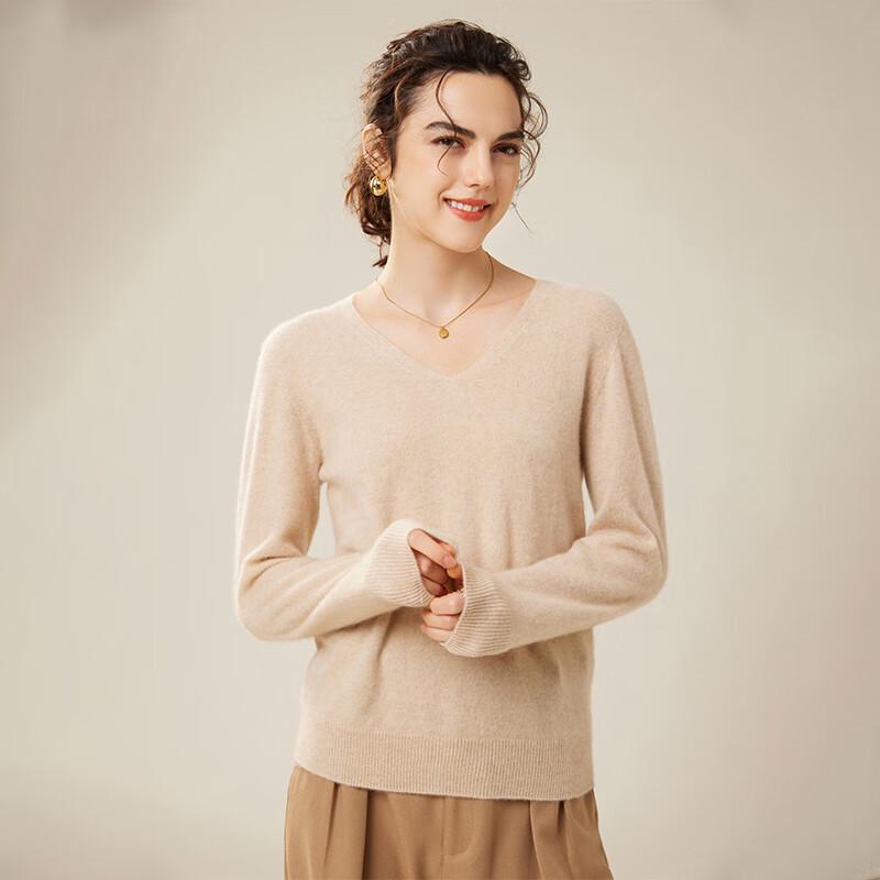Fanzhen Women's 100% Cashmere V-Neck Sweater