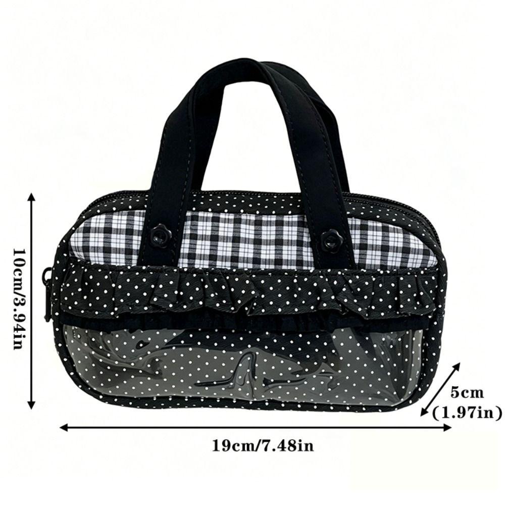 Handheld Pencil Case Plaid Polka Dot Stationery Bag Aesthetic Stationery Organizer Students