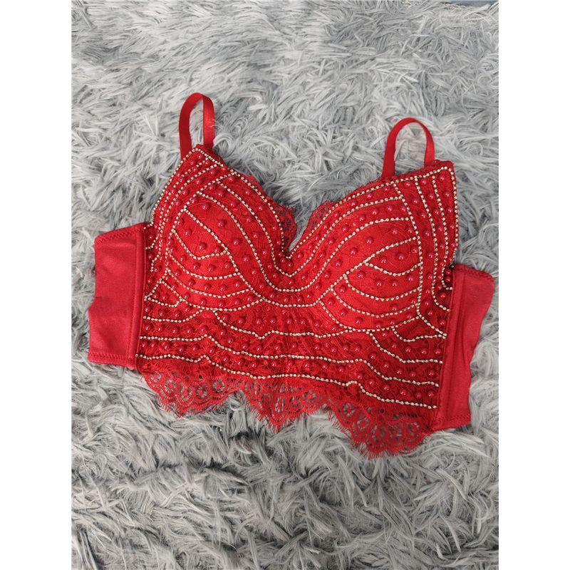 Export Single Corset Push up Short Corset Crop-Top Spaghetti-Strap Tube Top Diamond Decorations Shiny Corset Lace Tops with Chest Pad