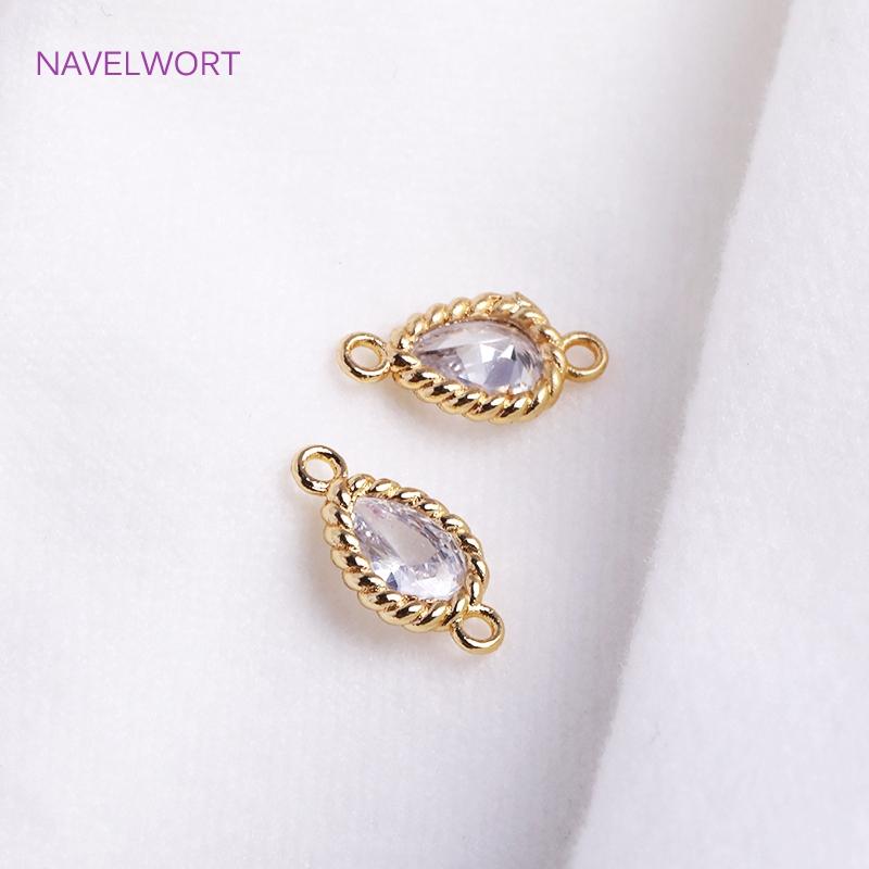 14K Gold Plated Mini Round/Square Connector For Bracelet Necklace Making Fittings,Inlaid Zircon Jewelry Connector Wholesale
