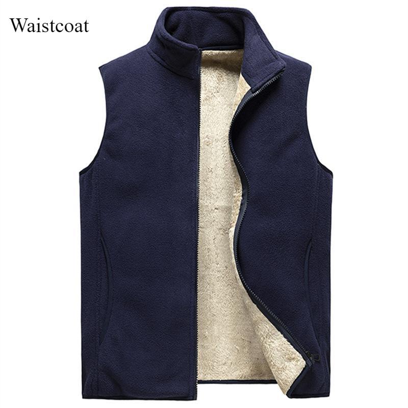 Autumn and Winter Plus Velvet Vest Men's Waistcoat Thickened Warm Stand Collar Large Size Fleece Vest New Top