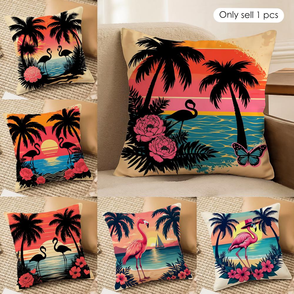 Tropical Palm Flamingo Cushion Cover Soft Plush Fabric DoubleSided Printed Cushion Covers for All Seasons Modern Home Decor