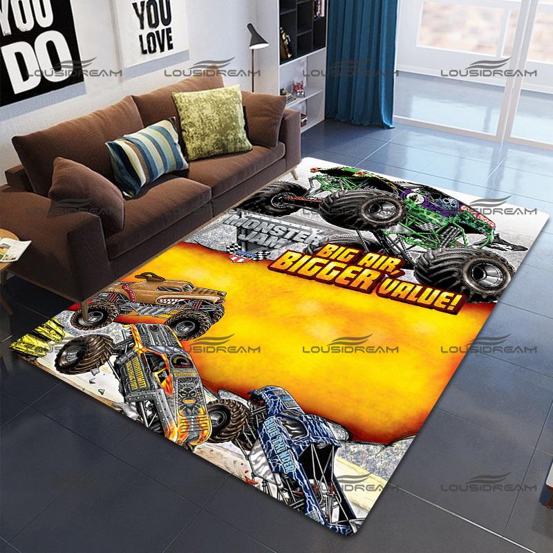 Square Flannel Monster Truck Carpet Thrill Game Monster Jam Decorative Floor Mats Modern Home Living Room Rugs Bedroom Carpet