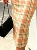 Women Summer Orange Green Plaid Bodycon Midi Dress Cold Shoulder Slim Fit Sexy Cutout Elegant Dress