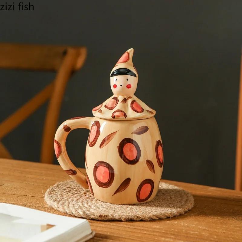 Hand Drawn Ceramic Mug with Lid Milk Tea Cup Water Cups Afternoon Tea Cup Coffee Cups Milk Mug Juice Mugs Teacup Coffee Mugs