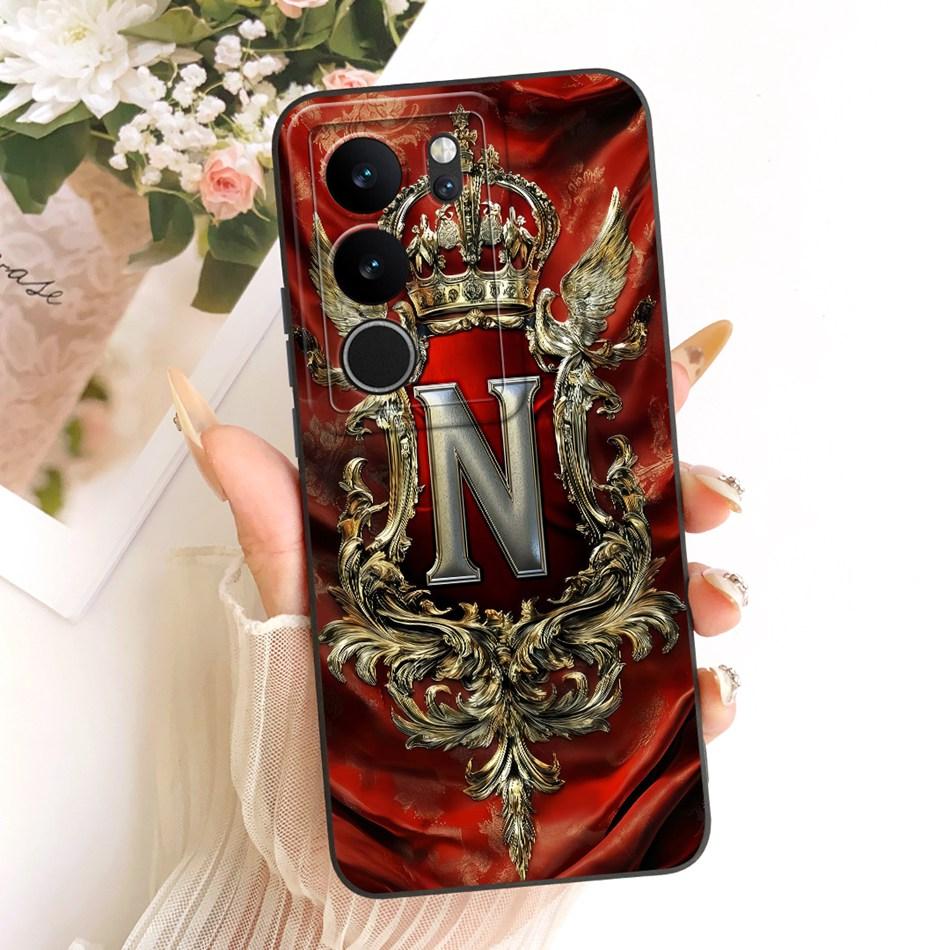 For Vivo V29 V29Pro Feather Crown Initial Letter Phone Case For Vivo V 29 V29 Pro 5G V2250 V2251 Soft Silicone Covers Bumpers