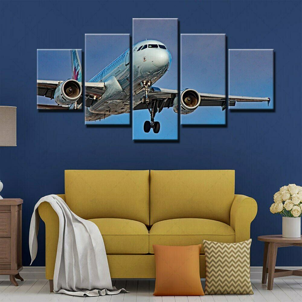 

5Pcs Travel Blue Sky Airplane 5 Pieces Pictures Paintings Wall Poster Home Decor 5 Panel Abstract Canvas HD Print No Framed