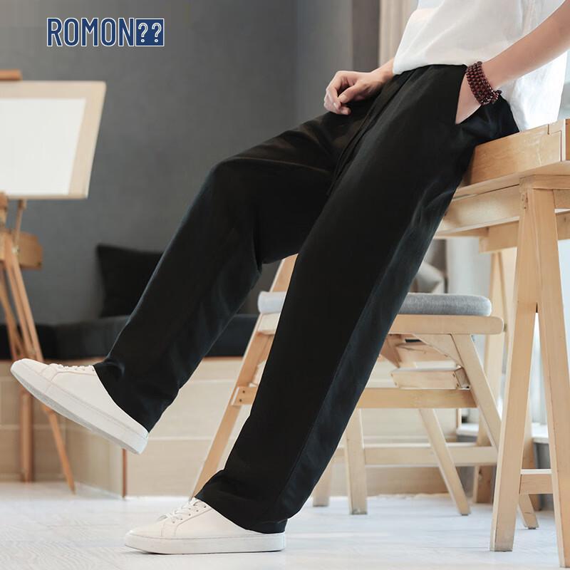 ROMON Men's Summer Loose Straight Linen Pants