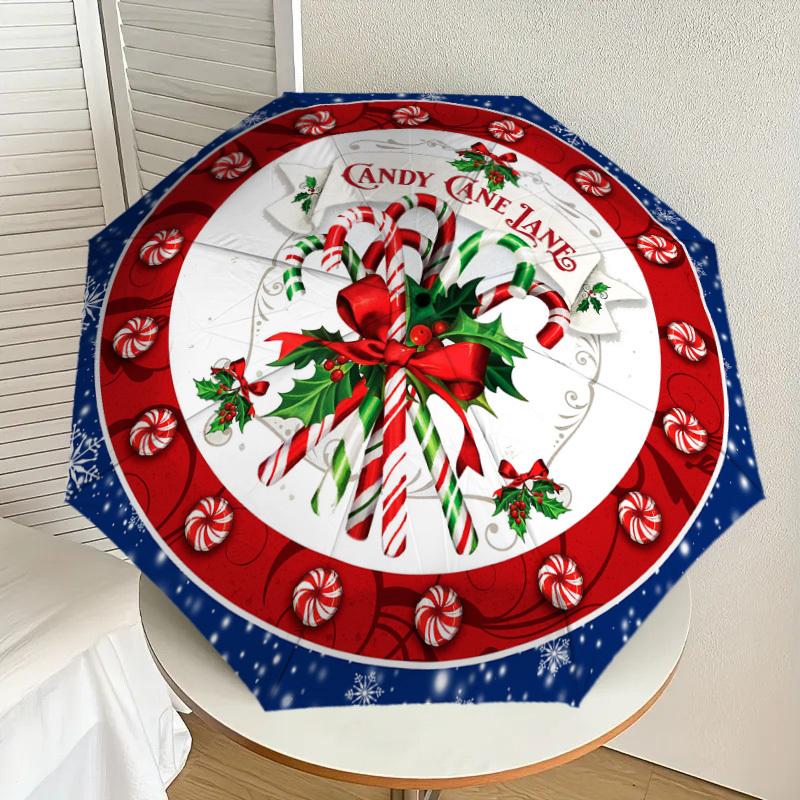 

1pc Candy Cane Lane Christmas Decorations Umbrella with Plastic Handle,Suitable for All Seasons Home Travel Outdoor UmbrellaDD138