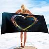 Love Heart Beach Towel, Microfiber Sand Free Quick Dry, Romantic Valentine Print, Soft Absorbent for Couples & Summer Vacation