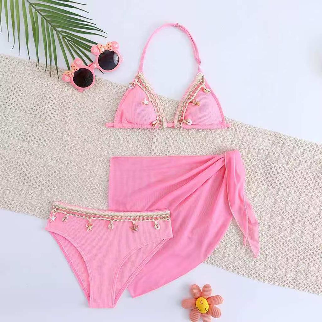 Mädchen Hochtailliertes Zweiteiliges Badeanzug-Set mit Netz-Rock-Überwurf Verstellbares Neckholder-Oberteil und Unterteil Badebekleidung für Kinder Strand Pool
