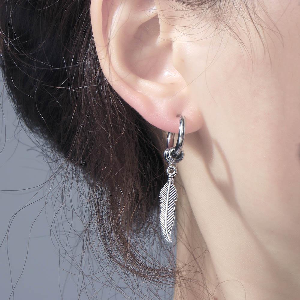 Korean Gift Zinc Zinc Alloy Men Fashion Jewelry Feather Hoop Earrings Stainless Steel Cross Stud Earrings