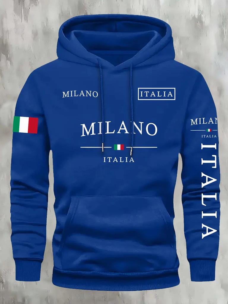 Felpa da uomo Milan italiana per esterni, street, casual, sportiva, vacanze, autunno e inverno alla moda, felpa per coppia, top