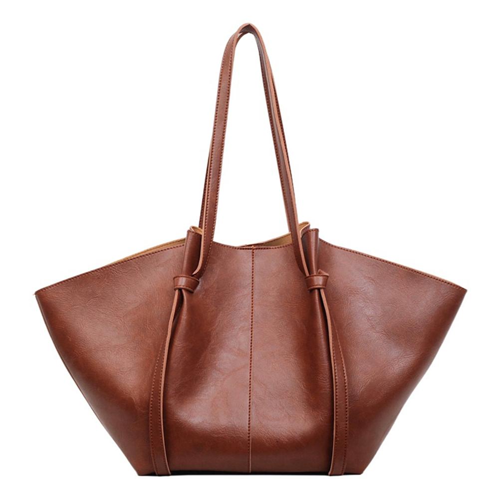 Velká vintage stylová taška Tote Pevná barva PU kůže Dámská taška přes rameno Jednoduchý design Luxusní crossbody taška pro ženy