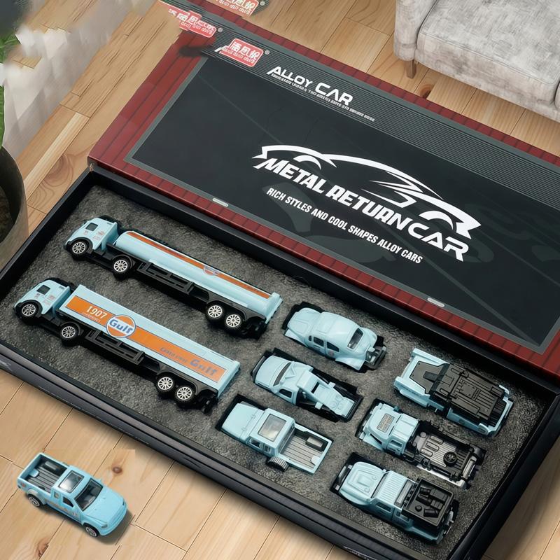 Neues Legierungsauto-Set Modell Hohe Simulation Druckguss Rückzieher Renn-Transport-LKW Serie Spielzeug Kindergeburtstagsgeschenk white