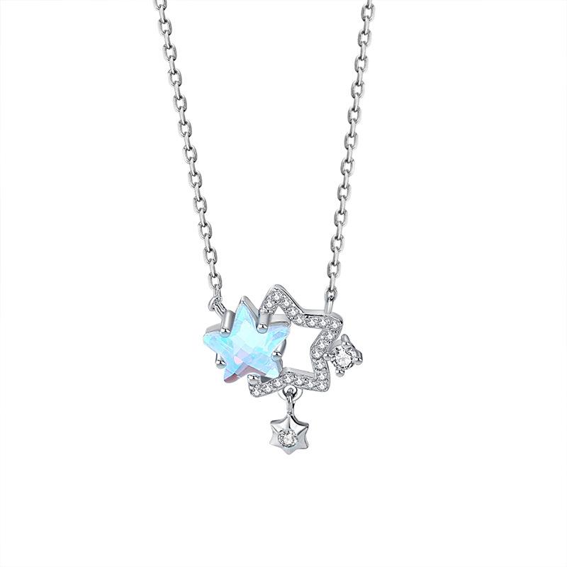 

Colorful Star Necklace New Luxurious High-Class Personality Lock-Bone Chain Summer Fashion Fresh and Sweet Star Shape Necklace серебряный