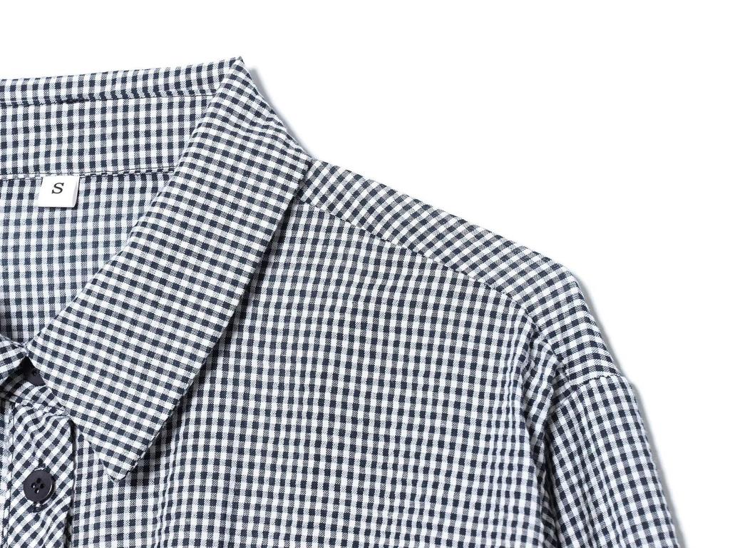 Cross2026 Spring/Summer Women's Versatile Casual Plaid Balloon Shirt with Pocket Decoration.