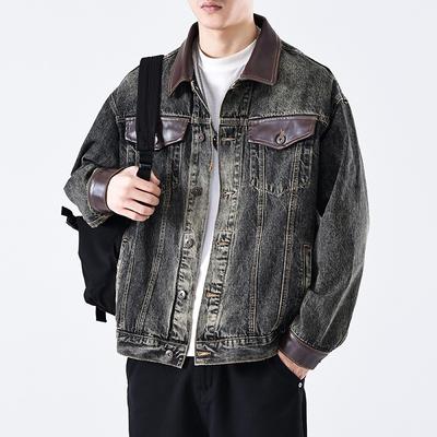 New Denim Jacket Black Gray Nano Retro Leather Men's Denim Jacket Long Sleeves