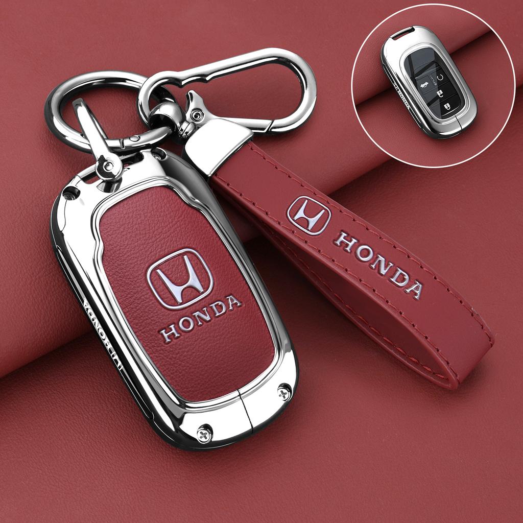 Leather Zinc Alloy Car Remote Key Case Cover For Honda Civic 11th Gen Accord Vezel Freed Pilot CRV 2021 2022 Protector Accessory
