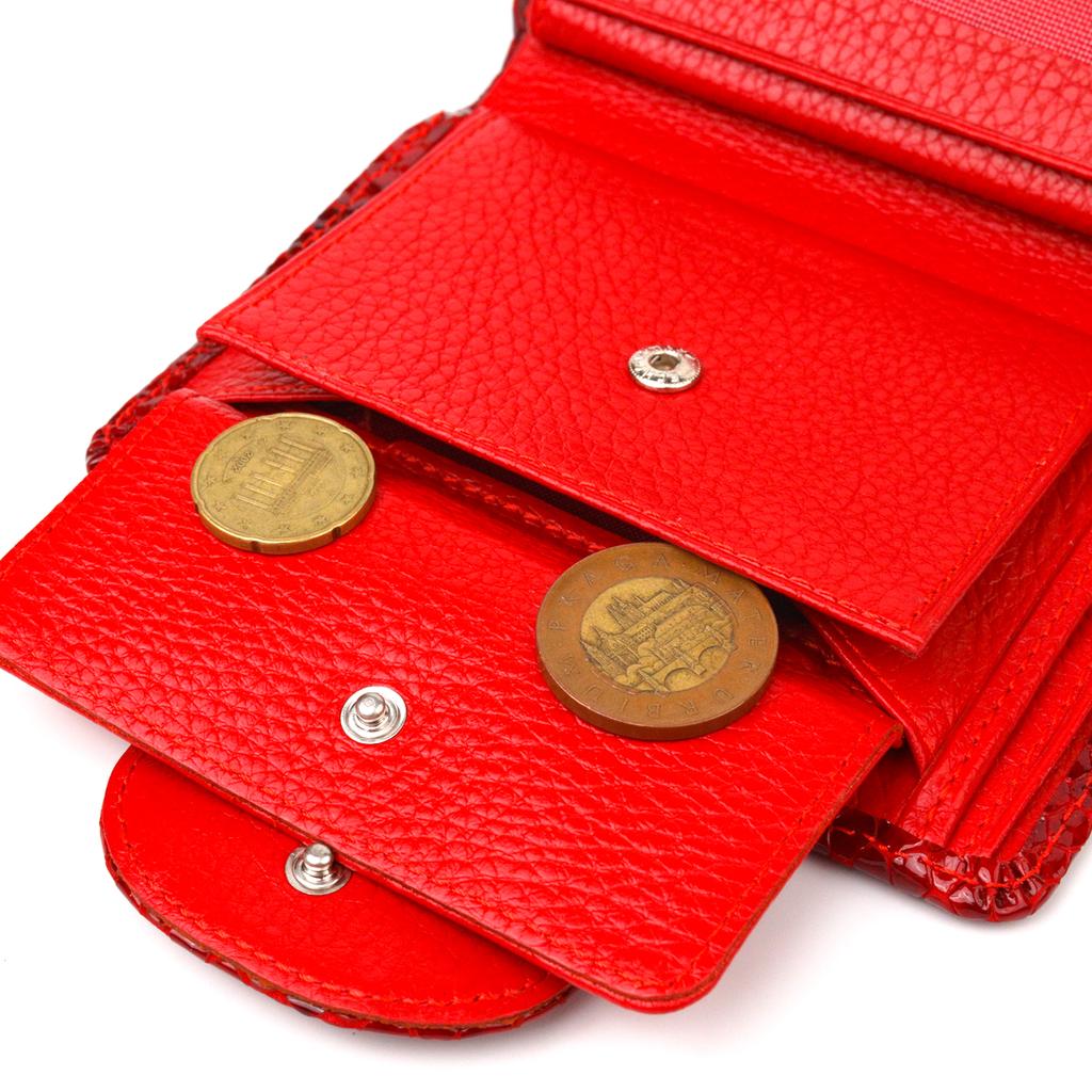 Лакированный Женский кошелек из натуральной кожи с тиснением под змею CANPELLINI Wallet 21682 Красный