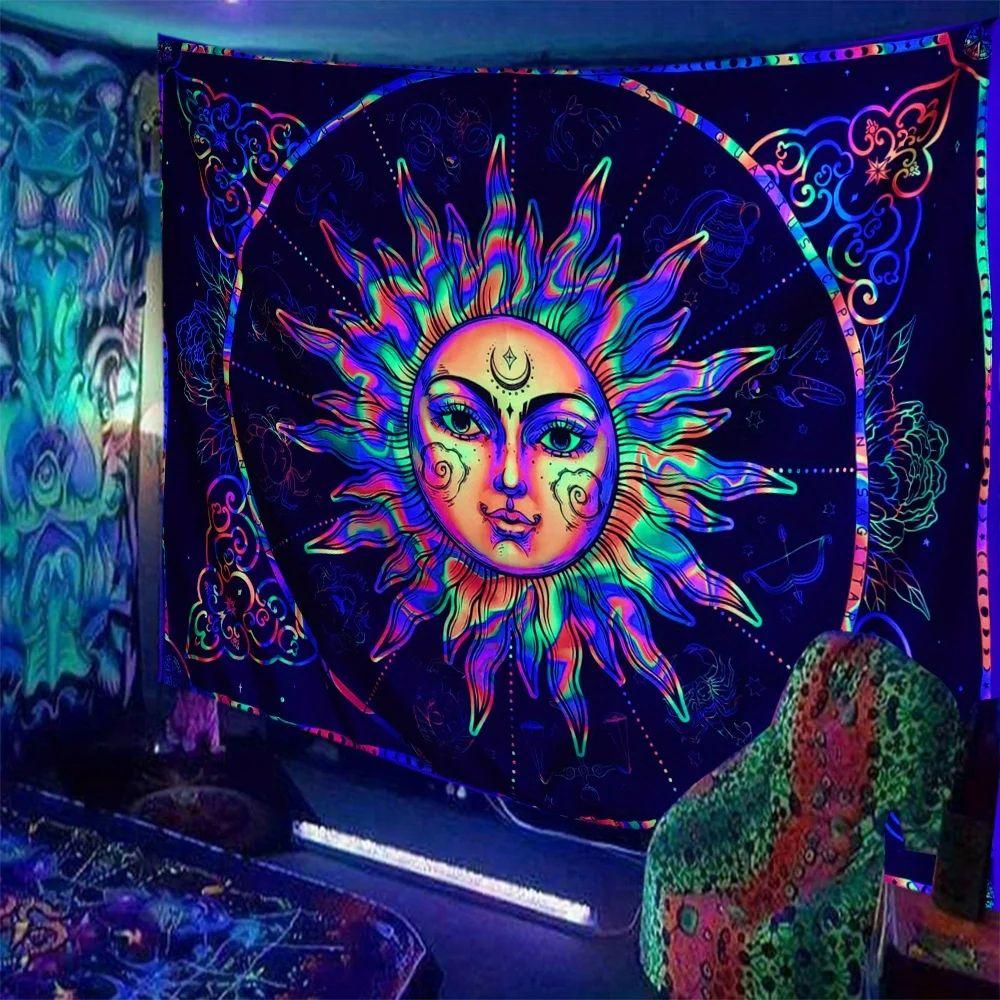 VIKAMA Sun Totem Tapestry Radiant Glow with Flowing Halo Living Room Bedroom Meditation Space Accent Wall Machine Washable