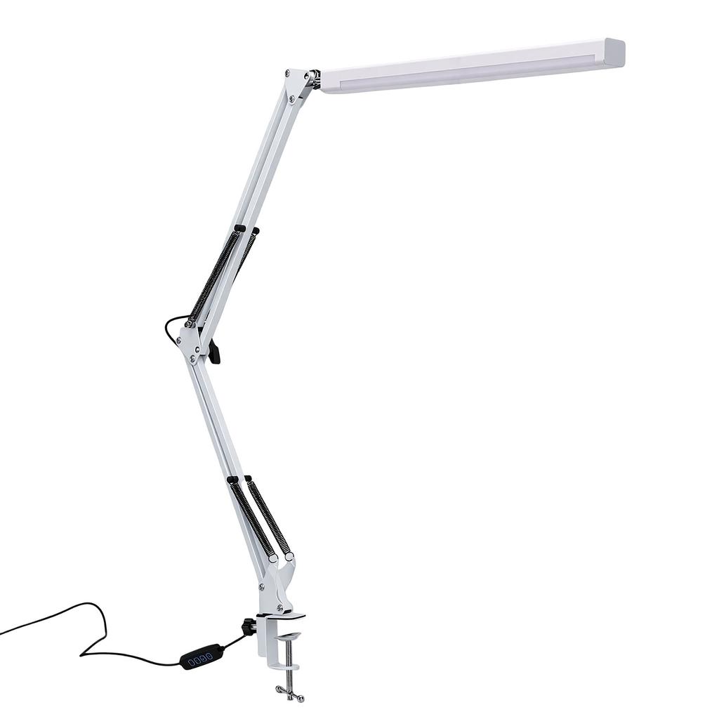 LED Swing Arm Desk Lamp Eye Care Foldable   Three Color Temperatures Clamp Desk Lamp for   White