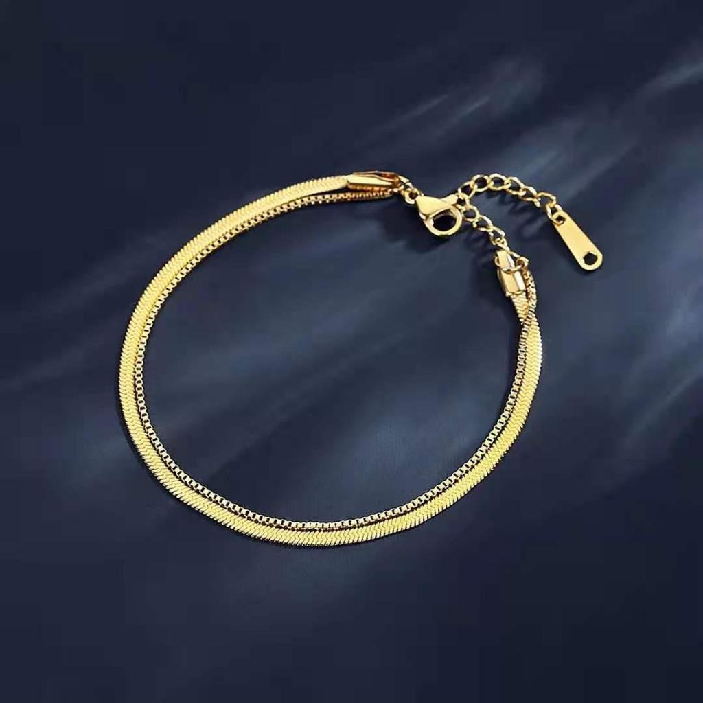 Stylish Simple Double Snake Chain Stainless Steel Female Anklet Timeless Gold Colour Female Anklet