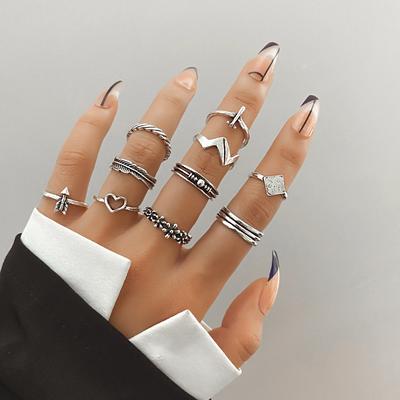 Couple Ring Set Love Plane Hand Carved Vintage Elegant 10 Piece Ring Set