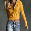 Damen S Cropped Kapuzen V-Ausschnitt Reißverschluss Lässig Street Sweatshirt