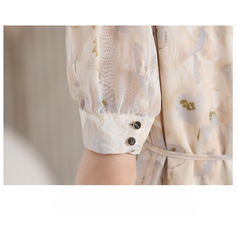 French Style Floral Dress Women Summer Long V Neck Slim Fit Elegant Tea Dress Flowy Long Dress